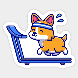 Happy Corgi Running On The Treadmill Sticker